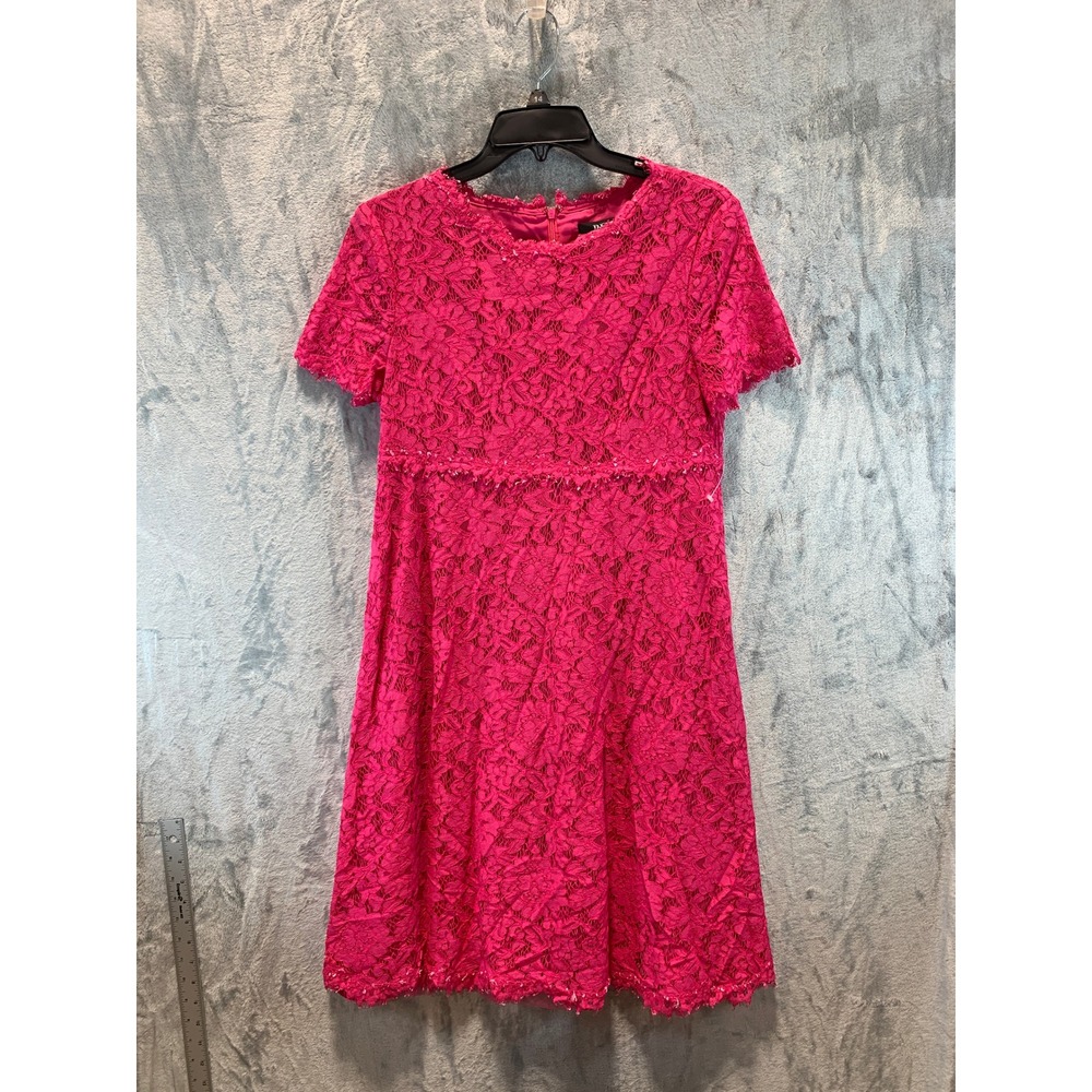 DJF-F Womens Hot Pink Floral Lace A-Line Dress Short Sleeve DASL0051 XL
